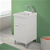 Inbagno Mobile lavatoio Lavanderia 45x50 cm in Legno con Vasca in Ceramica, Montato, Completo di Kit sifone e piletta (Bianco)