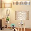 OUTON Lampada da Terra Treppiede in Legno Dimmerabile, Piantana con Telecomando supporta 4 Temperature e Funzione Memoria, Lampada Rattan ripiani con Paralume in Lino per Soggiorno, Camera (Legno)