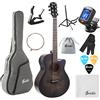 Soldin Chitarra acustica da 40 pollici in abete massello Top Cutway Bundle kit con custodia,supporto per chitarra,accordatore,cinturino,capo,corde,panno per la pulizia e plettri (nero silenzioso)
