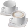 KADAX Tazze con piattini in porcellana, eleganti set da 2 pezzi da 250 ml, impilabili in porcellana con piattini per tè, caffè e cappuccino (bianco e oro)