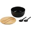 Kesper - Set di insalatiera con posate per insalata, materiale: plastica (PP), bambù, dimensioni: D 24 x H 13 cm, colore: nero, marrone - 58470