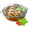 KADAX Teglia in vetro con coperchio in vetro resistente al calore, recipiente ignifugo per lasagne, stufato di verdure, arrosto in vetro per arrostire in forno (rotondo - 2,4 l)
