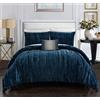 Chic Home Westmont - Set di 4 piumoni in velluto riccio increspato, per letto matrimoniale, in microfibra, blu navy, king size