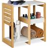 Relaxdays Scaffale Bagno e Cucina Salvaspazio, Mensola con 3 Ripiani Portaoggetti, 35x34x20cm, MDF e Bambù, Naturale