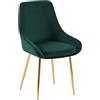 CLP Sedia da Pranzo Elmira I Sedia da Cucina Imbottita con Rivestimento in Velluto, Colore:Verde, Materiale Base:Metallo Oro