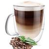 Generic R&SB - Tazza in vetro a doppia parete da 350 ml, per cappuccino, latte, latte, tè, latte, resistente al calore (manico)