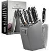 NANFANG BROTHERS Set di Coltelli in Acciaio Damasco Con Ceppo di Legno Set di Coltelli Giapponesi in Acciaio Damasco VG10 - set di Coltelli da Cucina Coltello da Chef Professionale con Lame Affilate Grigio