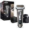 Braun Series 9 9385cc Rasoio da Barba Elettrico senza Fili, Base di Ricarica e Custodia da Viaggio in Pelle, Rasoio a Lamina, Batteria Li-Ion - Rasatura Duratura (60 min), 100% Impermeabile, Grafite