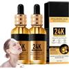 Crsetmyth Siero 24k Oro Con Acido Ialuronico, 2 Pezzi, Siero Anti-Age Arricchito Con Oro E Acido Ialuronico per Massima Idratazione, Riduce Rughe E Linee Sottili, Trattamento Rassodante