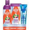 Aussie Strength & Length Shampoo, balsamo e super siero senza risciacquo, set di trattamento (confezione da 3). Idrata e rinforza i capelli lunghi, secchi e danneggiati. Liscia, ammorbidisce, districa