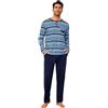Aseniza Pigiama Uomo Invernale Cotone Lungo Pigiami Righe Set Due Pezzi Maniche Lunghe da Casa Caldo Loungewear Casual Blu Navy XXL