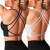 Crewhpo Reggiseno Sportivo Donna Cinghie Incrociate Bralette Reggiseni Palestra Fitness Push Up Crop Top Yoga Senza Ferretto Schiena Scoperta Bra per Running Jogging Ginnastica Nero+Bianco XL