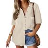Hotouch Camicette Casual da Donna Camicia a Maniche Corte con Scollo a V Giacca da Lavoro Camicia abbottonata Cappotto con Tasche Bianco L