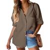 Hotouch Camicie da Donna Camicetta Eleganti A Maniche Lunghe Shirt Casual Button Down Camicie di Cotone Semplici Marrone XXL