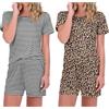 Ekouaer 2 Pack Pigiama per Donna Manica Corta Simpatico Stampato Girocollo Estate A Righe/Leopardo M