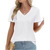 Zeagoo T-Shirt Donna Eleganti Basiche Manica Corta Plissettate Top Casual Tinta Unita Tunica Scollo a V Camicie Estive Bianco M