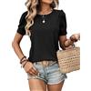 Zeagoo T-Shirt Donna Camicie a Manica Corta Top Eleganti a Girocollo Tshirt Casual Unicolor Tops Camicetta con Maniche a Sbuffo Nero XXL