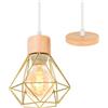 TOKIUS Lampada a Sospensione Industriale E27 Plafoniera Retro in Metallo e Legno Ø160mm Lampada da soffitto Gabbia Diamanti Oro Design per Cucina Salotto