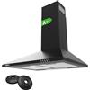 CIARRA CBCB6201 Cappa Aspirante Cucina 60 cm Classe A++ - Design Nero, 370 m³/h, 3 Livelli di Potenza, Montaggio a Parete con Filtro Carbone CBCF002X2