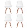 H.J WeDoo Set di 4 Sedie Sala da Pranzo Imbottite Moderne, Sedie Cucina con Gambe in Faggio, Bianco