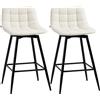 HOMCOM Set 2 Sgabelli Alti in Stile Nordico con Schienale e Poggiapiedi, Sgabelli con Schienale in Tessuto Effetto Velluto e Metallo, 45x47x84 cm, Crema