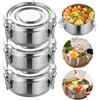 WIYETY 3 contenitori per il pranzo in acciaio inox, rotondi, Φ10 cm, a prova di perdite, contenitore per alimenti per bambini, in acciaio inox 304, con coperchio e anello di tenuta, piccolo
