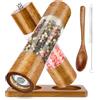 BOCHION 2 Pezzi Macina Pepe, Macina Sale e Pepe Regorabile Acryl Trasparente, Sale e Pepe Set in Legno con Cucchiaio e Spazzola, Macinapepe Manuale Professionale per Spezie, Cumino, Finocchi (5,5 × 21,5 cm)