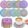 WuGU 10 pezzi di pittura a diamante sottobicchiere, 10 cm, sottobicchiere in sughero rotondo, mandala, sottobicchieri, arte di diamante con supporto, tappetino da tazza mandala, in legno per tazze