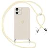 Oelrstfe Cover per iPhone 12 Mini con Cordino,Custodia Silicone Morbido Sottile con Motivo Cuore e Collana Laccio Tracolla,Antiurto Antigraffio Corda Collo Regolabile Protettiva Case,Bianco