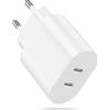 ANVSI Caricatore USB C 20W 2-Porto Presa per iPhone 16/16 Pro/16 Pro Max/15/14/13/12/11 Plus Mini SE X XS XR, Samsung Galaxy, Alimentatore Spinotto Trasformatore USB C