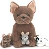 MorisMos Bulldog Francese Peluche Grande XXL, 45cm Mamma Cane con 3 Kawaii Bambino, Realistico Animali di Peluche Gigante Morbido Peluche Regalo per Bambini Compleanno Natale Deco