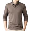 Tobysper Maglione da uomo, con colletto a camicia, 2 in 1, casual, lavorato a maglia, per il tempo libero, tinta unita, casual, per lo sport, cachi, 3XL