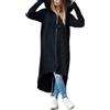 XULIANYI Nuovo velluto giacca con cappuccio cerniera cappotto lungo da donna nero grigio scuro trench cappotto-nero, L