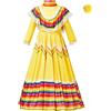 Generisch Bambini bambino ragazza vestito tradizionale messicano stile nazionale a maniche lunghe danza principessa abito con copricapo Carnevale festa di compleanno vestito bambini ragazze vestiti, giallo.,