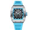 FORSINING Orologio al quarzo alla moda da uomo, scheletro, rettangolare, quadrante grande, analogico, orologio da polso da uomo, casual, business, cinturino in silicone, orologi militari, blu