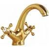 NIUKOMY Rubinetto da Bagno Lavabo Ottone Oro, Miscelatore Bagno Doppia Maniglia, Rubinetti Lavello Acqua Fredda e Calda con Tubo Flessibile