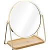 Navaris Specchio Trucco con Portagioielli - Specchietto Cosmetico Ingrandimento 1x 2X Make Up - Girevole 360° Ø17,5cm con Vassoio Portagioie - Oro