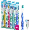 GUM Spazzolino da denti manuale per bambini dai 6 anni in su, testa imbottita, setole morbide, impugnatura antiscivolo, design autoportante, 1 pezzo, 4 x 1 pezzi (con 1 campione bonus)
