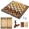 BUCOMTU Set di scacchi 3 in 1, scacchiera magnetica, legno, 29x29 cm, scacchiera da viaggio per adulti e bambini, portatile pieghevole, feste, attività familiari