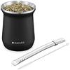 Navaris Yerba Mate Argentino Kit Completo - Bombilla per Mate Kit con Tazza e Spazzola per la Pulizia - Set con Zucca in Acciaio Inox Ø 8,2 x 10,5 cm da 300 ml - Nero
