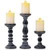 Inweder Rustico Portacandele a Colonna in Legno, Nero Decapato | 15/21/30cm, per Candele da 8cm, Decorazione Stile Country, Candelieri Alto per Natale, Centrotavola, Salotto, Camino, Mensola