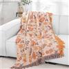 Wotcsil Plaid Coperta Floreale Boho in Cotone per Divano Coperta Matrimoniale Boho Copriletto Boho Chic Coperta Boho Motivo a Foglie Floreali Copridivano Con Frange, Giallo Arancione, 200x230cm