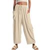 Yutdeng Pantaloni Estivi Donna Pantaloni Lino Cotone Comodi Pantaloni Larghi Eleganti Pantaloni Lunghi a Gamba Larga Leggeri Pantaloni Palazzo con Tasche e Coulisse Pantalone Yoga Spiaggia