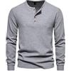 MakingDa, maglietta waffle Henley da uomo a maniche lunghe, taglio slim, colletto alla coreana, con bottoni, Nero , S