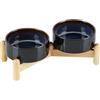Havniva Set di ciotole doppie rialzate in ceramica da 13 cm, con supporto in legno, ciotole rialzate per cibo e acqua per cani di razza giocattolo, gatti, gattini, piatti ponderati per cani e animali