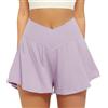 Friptspyg Pantaloni Sportivi Donna Corti a V Crossover Vita Alta Shorts daCorsa 2 in 1 Shorts da Running Estivi Tennis, Blu Marino XL