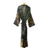 Fatto a mano Accappatoio Verde Tie Dye Stampato Da Donna Lungo Kimono Copricostume In Cotone