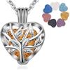 INFUSEU Collana Albero Della Vita, Aromaterapia Diffusore Di Oli Essenziali Ciondolo Placcato Argento Diffusore Di Profumo Del Cuore Con 6PC Lava Pietre e Catena 24, Regali Per Signora