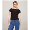 Tommy Jeans T-shirt Slim Fit A Coste Con Distintivo Nera Donna