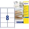 Avery Italia J8565-25 Etichette adesive in poliestere trasparente resistente, 25 fogli A4, rettangolari 99,1x67,7mm, 8 etichette per foglio, adesivo permanente, stampanti inkjet